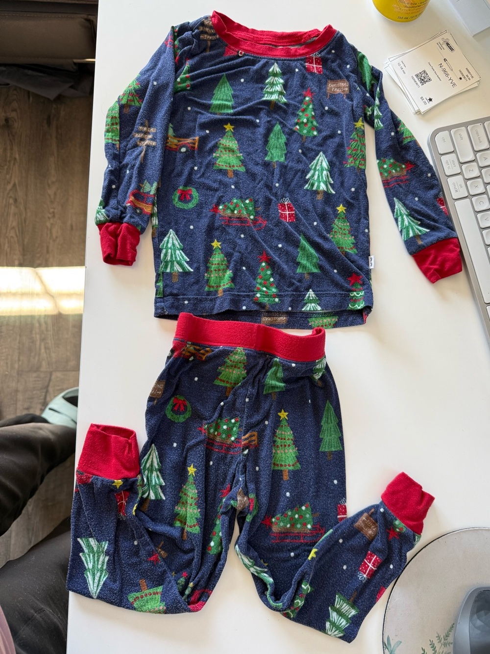 Little sleepies bamboo Kids Holiday Tree Pajama Set - Navy & Red